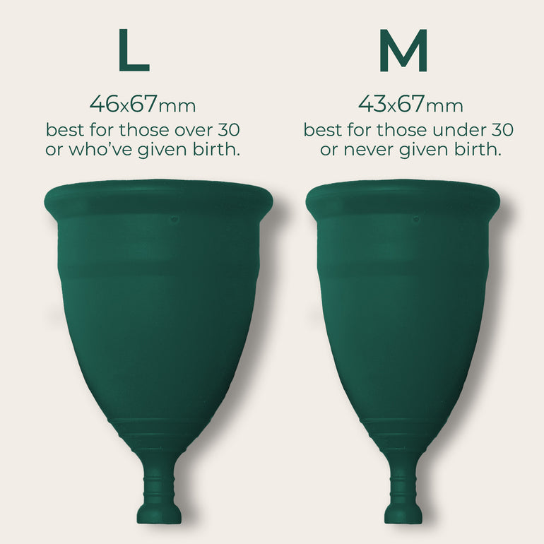 Size guide for DAME's Self-Sanitising Period Cup